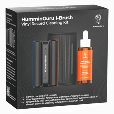 Image of HumminGuru I Brush Vinyl Record Cleaning Kit, Anti Static Cleaner Kit with Dual Velvet Pads + Alcohol free Solution LP Holder (I Brush)