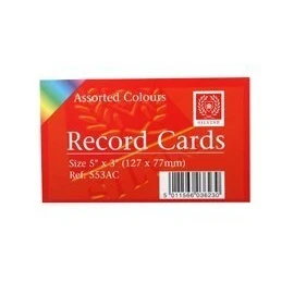 Image of Silvine record cards 127x77mm ruled pack of 300 in assorted colours