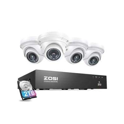 Image of ZOSI 4K 8CH PoE CCTV Camera System, 4X5MP Outdoor Indoor Security Dome, 8 Ports 16CH 8MP NVR Recorder with 2TB HDD, Motion Detection, 100ft Night Vision, Alert Siren, IP66 Waterproof