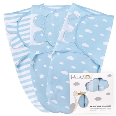 Image of Mama Cheetah Preemie Swaddle Sack, Organic Sleep Sacks for Preemies, Blanket Wrap, Easy Swaddles Premature Baby Boy 4 7 lbs, Newborn Essentials, 3 Pack, Cotton, Blue
