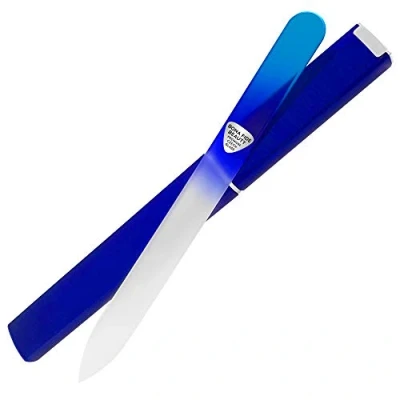 Image of Bona Fide Beauty Czech Glass Nail File in Case, Pastel Green Violet Crystal for Natural Nails Professional Care Handcrafted from The EU