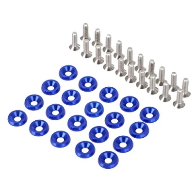 Image of Dophee 20Pcs Billet Aluminum Bumper Fender M6 Screw Bolt Washer Engine Bay Dress up kit,Blue