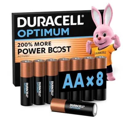 Image of Duracell Optimum AA Batteries (8 pack) Alkaline 1.5V Up To 200% Extra Life or Power Meets Demands Of Modern Devices 100% Recyclable, 0% Plastic Packaging LR6 MX1500