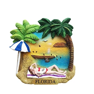 Image of Florida USA 3D Seaside Refrigerator Magnet Souvenirs Handmade Resin Magnetic Stickers Home Kitchen Decoration,Florida Fridge Collection Gift