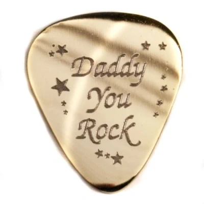 Image of Personalised 1mm &quot;Daddy You Rock&quot; Guitar Plectrum Pick, Engraved (Brass)