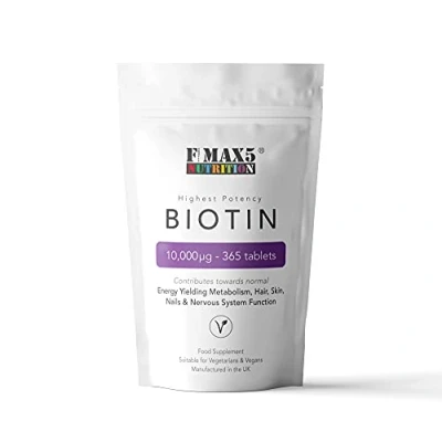 Image of Biotin Hair Growth Supplement, 30 365 Tablets (1 month to Full Year Supply) 10,000MCG by FMax5 Supplements (365)