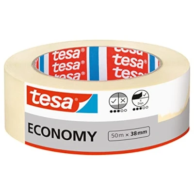 Image of tesa Masking Tape ECONOMY EcoLogo Painters Tape, 4 Days Residue Free Removal, Without Solvent Narrow, 50 m x 38 mm