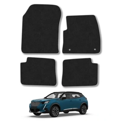 Image of Car Mats Compatible with Peugeot 2008 Electric (2020 ) Tailored Fit Grey Carpet Floor Set Accessory Custom 4 Pieces Anti Slip Backing &amp; Binding Trim Edge