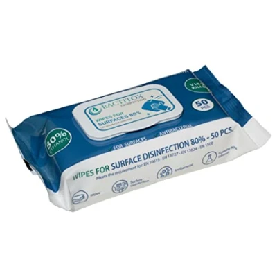 Image of Bactitox 50 Antibacterial Alcohol Wipes 80% Ethanol Fast Acting Surface Disinfectant (1 Pack)