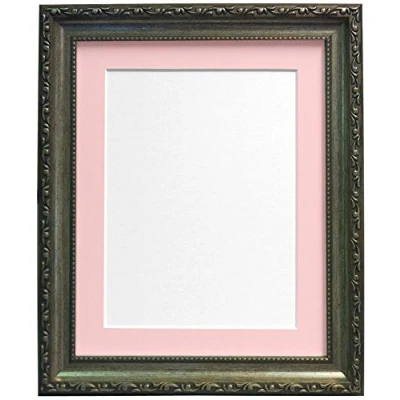 Image of FRAMES BY POST Shabby Chic Silver Picture Photo Frame with Pink Mount 12 x 10 For Image size 8