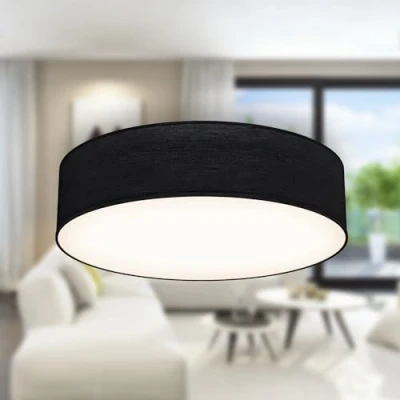 Image of B.K.Licht Fabric Ceiling Light, Flush Mount Textile Lampshade, 2 E27 Sockets, max. 40 watt Bulb, Livingroom Bedroom Hallway Lighting, Soft Light Lamp, 38x10 cm, Black