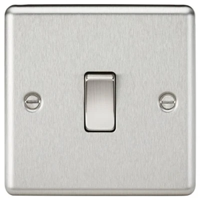 Image of KnightsBridge 10AX 1G 2 Way Plate Switch Rounded Edge Brushed Chrome