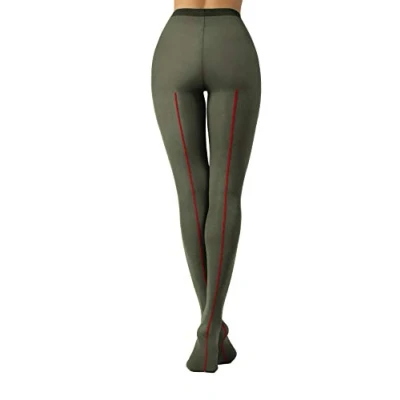 Image of CALZITALY Tights with Back Seam, Multi Coloured Woman Tights, Melange Black, Pinewood, Green, Blue Jeans, Bordeaux S/M L/XL 50 DEN Made in Italy (S M, Pinewood Red)