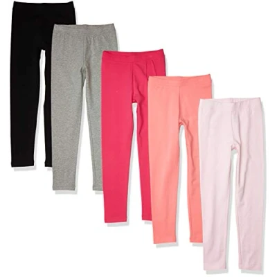 Image of Amazon Essentials Girls&#039; Leggings, Pack of 5, Black/Grey Heather/Light Pink/Peach/Red, 4 Years
