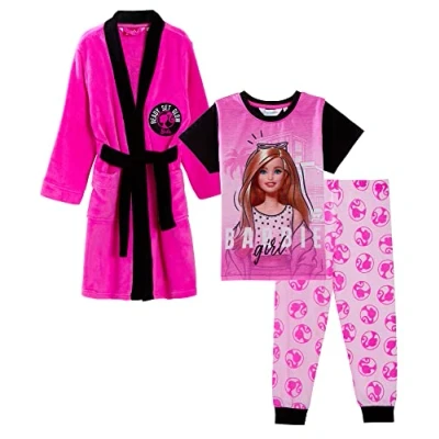 Image of Barbie Girls Dressing Gown + Pyjamas 5 6 Years Pink