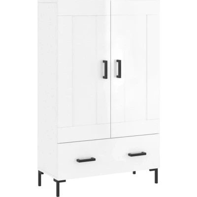 Image of vidaXL Highboard Modern Charm White High Gloss, Engineered Wood and Metal, Ample Storage Cabinet with Glass Door, Stable for Living Room, Bedroom