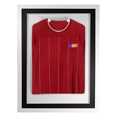 Image of Vivarti DIY Junior 3D Mounted Sports Shirt Display Frame for Football Shirt, Rugby Band T Shadow Box 50 x 70cm White Frame, Black Mount, Backing Card