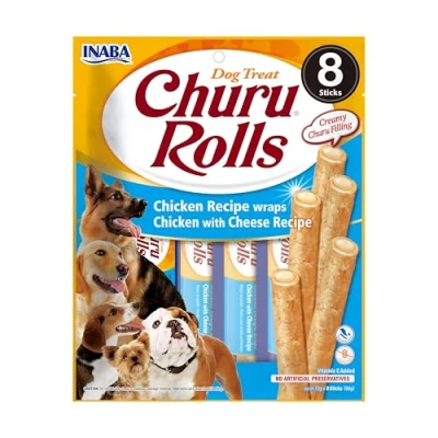 Image of Churu Rolls by INABA Dog Treat Chicken &amp; Cheese Flavour (8 x 12g) / Crispy Sticks with Creamy Filling Treat, Delicious Healthy Snack, Hand Feeding, Training, Natural, Grain Free