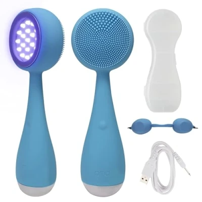 Image of PMD Clean Acne Smart Facial Cleansing Device with Silicone Brush &amp; Fighting Blue Light Therapy Treatment Waterproof SonicGlow Vibration Technology Clear Pores, Blackheads, and