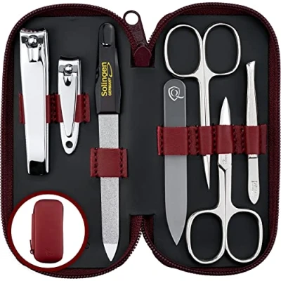 Image of marQus Manicure Sets for Women &amp; Men from Solingen Germany with Glass Nail File Quality Grooming Kit Incl. Clippers File, Perfect Pedicure.