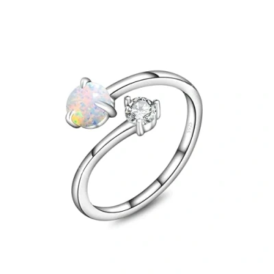 Image of KristLand Opal Ring Sterling Silver Adjustable Open with Cubic Zirconia Women Holiday Jewelry Gift for Ladies Girls