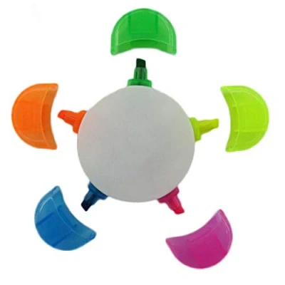 Image of Highlighter Pen Multi 5 Colours in 1 Marker Stationery Flower Shape Rainbow Star (Pink, Yellow, Blue, Green, Orange) Office School Supplies