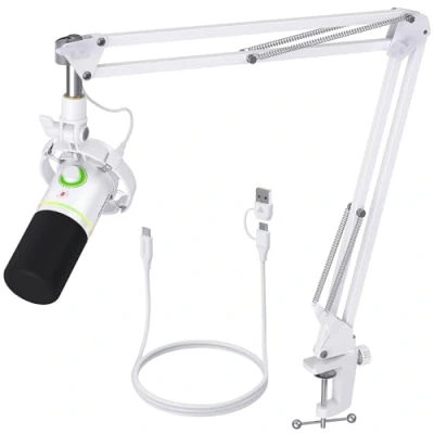 Image of MAONO XLR/USB Dynamic Microphone Kit, RGB Podcast Mic with Software, Mute, Gain Knob, Volume Control, Boom Arm for Streaming, Gaming, Voice Over, Recording PD200XS White