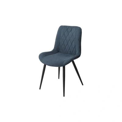 Image of Contemporary Diamond Stitch Blue Cord Fabric Dining Chair, Black Tapered Legs (Pair)