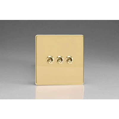 Image of Varilight 3 Gang 10A 1 or 2 Way Toggle Light Switch Polished Brass XDVT3S