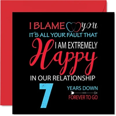 Image of Funny Copper Anniversary Card for Husband Wife Your Fault I&#039;m Extremely Happy 7th Wedding Partner, 145mm x Greeting Cards Seventh Anniversaries