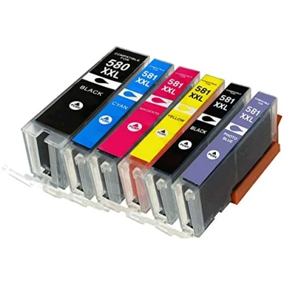 Image of Printing Saver PGI 580XXL CLI 581XXL PIGMENT BLACK (1) CYAN MAGENTA YELLOW PHOTO BLUE ink cartridges for Pixma TS8150 TS8151 TS8152 TS8250 TS8251 TS8252 TS9150 TS9155