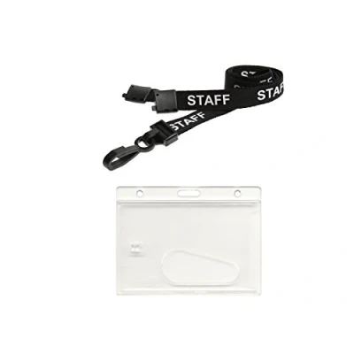 Image of ID Card It Enclosed Holder &amp; Staff Neck Strap Lanyard Black