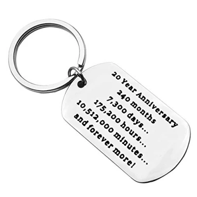 Image of 20th Wedding Anniversary Present Gift for Husband Wife 20 Years Keyring Couple Keychain Happy Keepsake Him Her Birthday