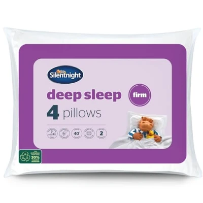 Image of Silentnight Deep Sleep Firm Pillows 4 Pack Support Side Sleeper Pillow with Fibre Core Firmer Comfortable Supportive Bed For Neck and Shoulder Pain Hypoallergenic of