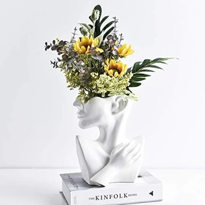 Image of Blanketswarm Artistic Sculpture Ceramics Head Shaped Face Planter Flower Pot Dried Vase Plant Pots Garden Home Centerpieces Decor