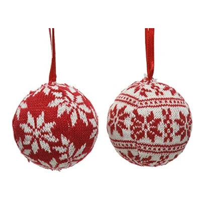 Image of 2 x Alpine Nordic Knit Christmas Tree Decorations/Baubles White &amp; Red 8 cm