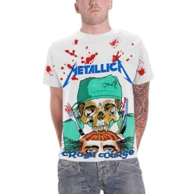 Image of Metallica T Shirt Crash Course in Brain Surgery Official Mens White All Over M