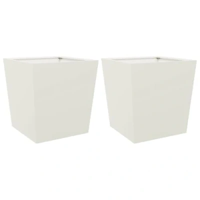 Image of vidaXL Garden Planters Outdoor Flower Pot Patio Planter Box White Steel 50x50x50 cm Set of 2