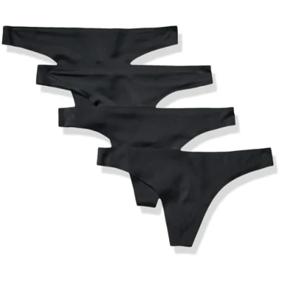 Image of Amazon Essentials Women&#039;s Seamless Bonded Stretch Thong Knickers, Pack of 4, Black, 16