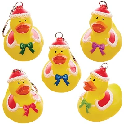 Image of Baker Ross Christmas Rubber Duck Keyrings Pack of 6, Xmas Party Bag Filler, for Kids, Novelty Toys and Gifts (FX443)