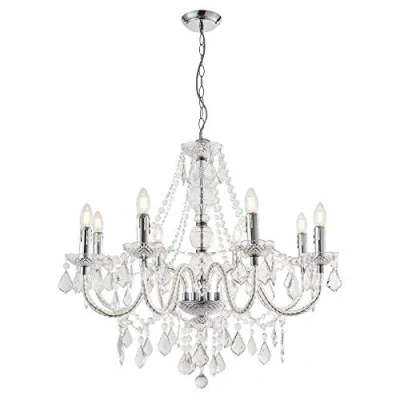 Image of National Lighting Joanne Decorative 8 Way Silver Chrome Ceiling Light Chandelier Pendant Fitting with Clear Acrylic Jewel Droplets
