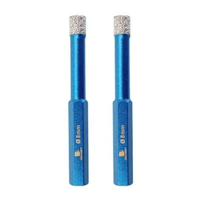 Image of Dry Diamond Drill Bit Set,BRSCHNITT 2pcs 8mm Hole Saw Core for Porcelain Tile Ceramic Stone Granite Marble,Hex Shank Drilling Kit