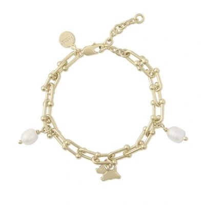 Image of RADLEY Women&#039;s Gold Plated Horseshoe Link Chain Pearl Dangle Charm Bracelet RYJ3384S