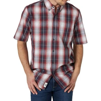 Image of Wrangler Authentics Men&#039;s Short Sleeve Classic Shirt Button, Rosewood Plaid, Medium