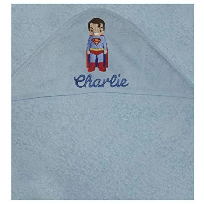 Image of Little Superman Personalised 100% Cotton Baby Hooded Bath Towel (Blue Towel)