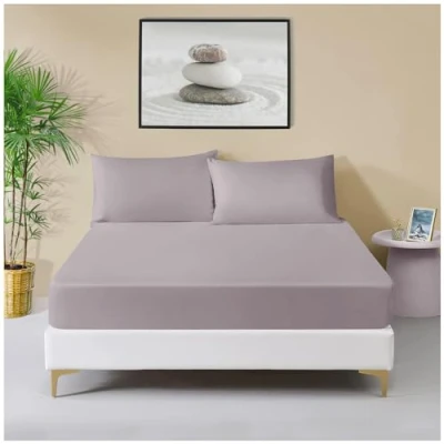 Image of Plain Dyed Fitted Bed Sheet Single, Poly Cotton Bedding &amp; Linen, Easy Care Fade Resistant Bedsheet, Grey