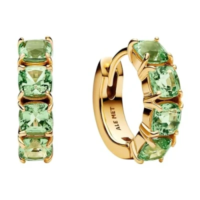 Image of Pandora Gold Green Crystal Hoop Earrings