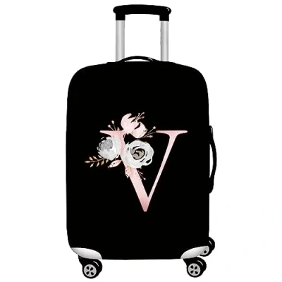 Image of initial letter Printed Design Travel Trolley Case Cover Protector Washable Suitcase Luggage Storage Covers for 18 28 inch (XL (29 32 Luggage), Pink Flower V)