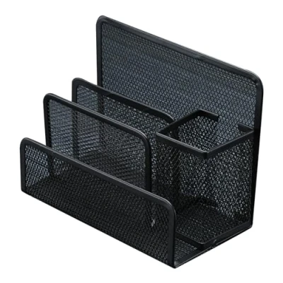 Image of Wilitto Mesh Letter Sorter, Vertical Metal Desk Organiser, Mail Document Tray Desktop File Paper Rack Stationary Organizer Pen Holder Black for Office