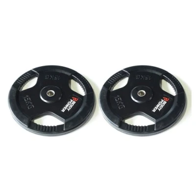 Image of BODYPOWER 15Kg Rubber Encased Tri Grip Standard Weight Plates (x2)